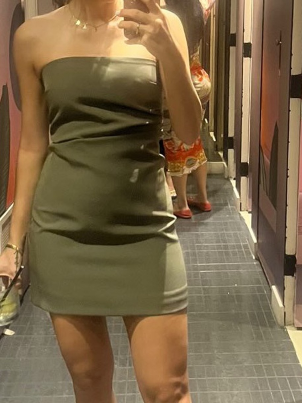 Zara Olive Green Strapless Mini Dress